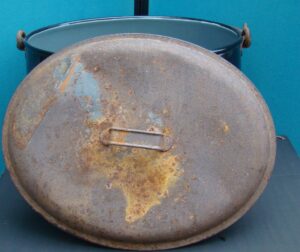 Antique Hanging Enamel Cooking Pot for an Open Fire or Stove